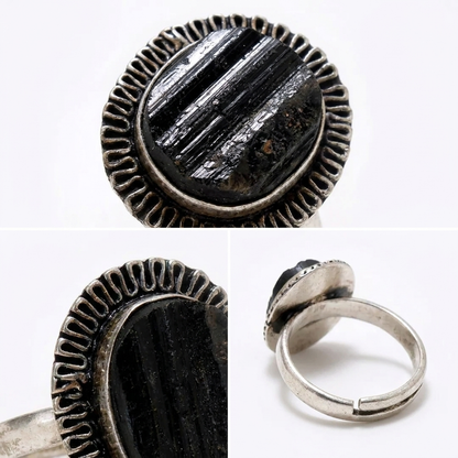 Black Tourmaline Adjustable Ring