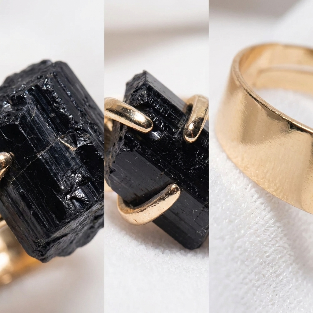 Black Tourmaline Adjustable Ring