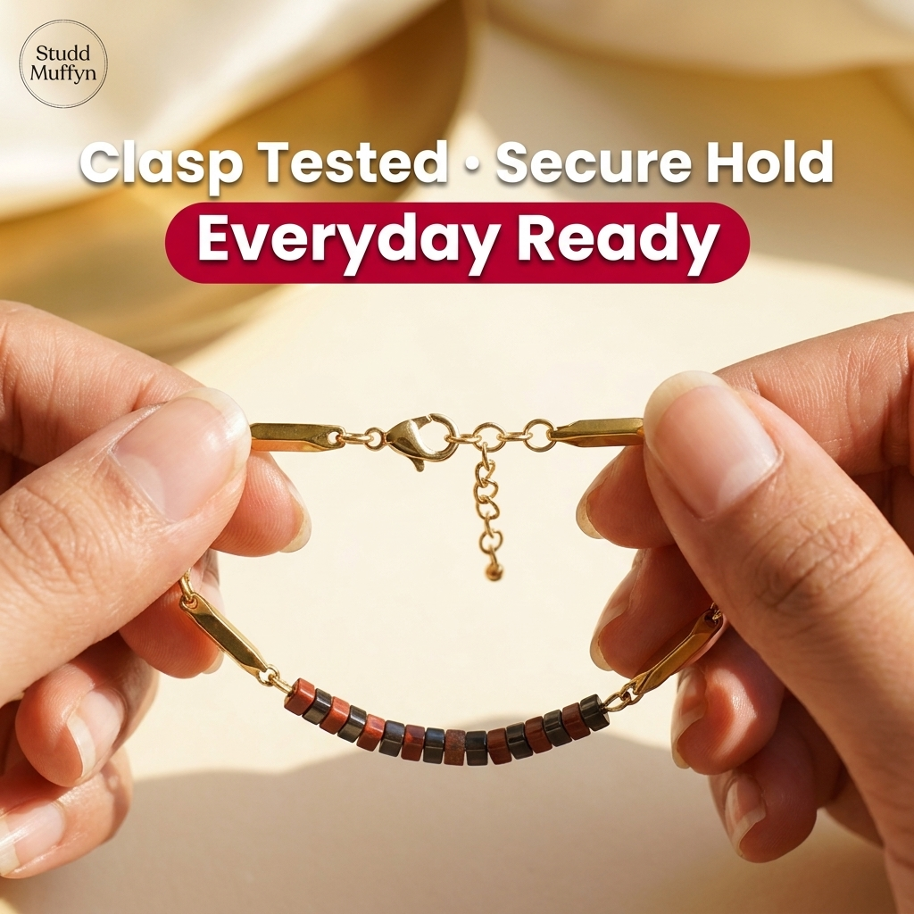 Passion Golden Rice Bracelet clasp being tested for a secure hold
