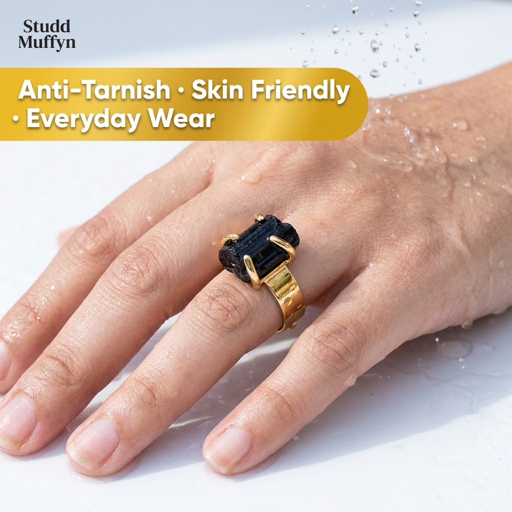 Black Tourmaline Golden Ring