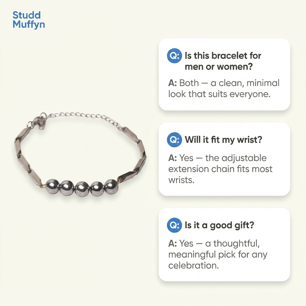 FAQ cards for the Silver Hematite Rice Bracelet