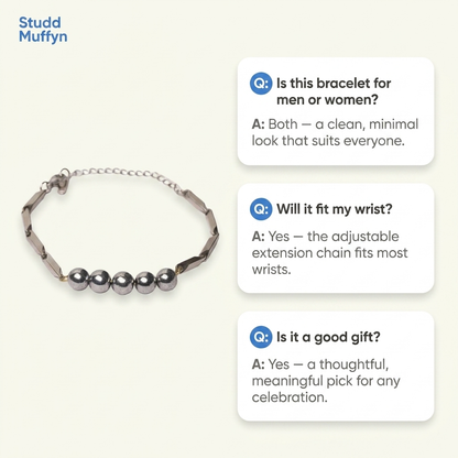 FAQ cards for the Silver Hematite Rice Bracelet