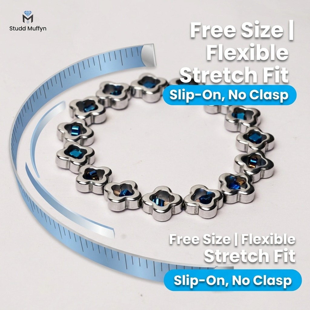 Clover bracelet shown with size and fit callouts