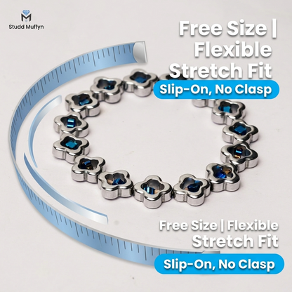 Clover bracelet shown with size and fit callouts