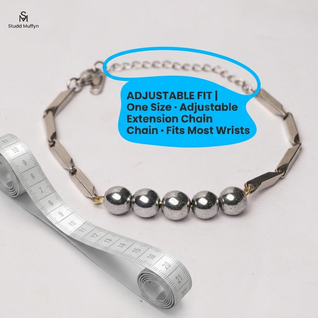 Fit and adjustability guide for the Silver Hematite Rice Bracelet