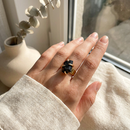 Black Tourmaline Golden Ring