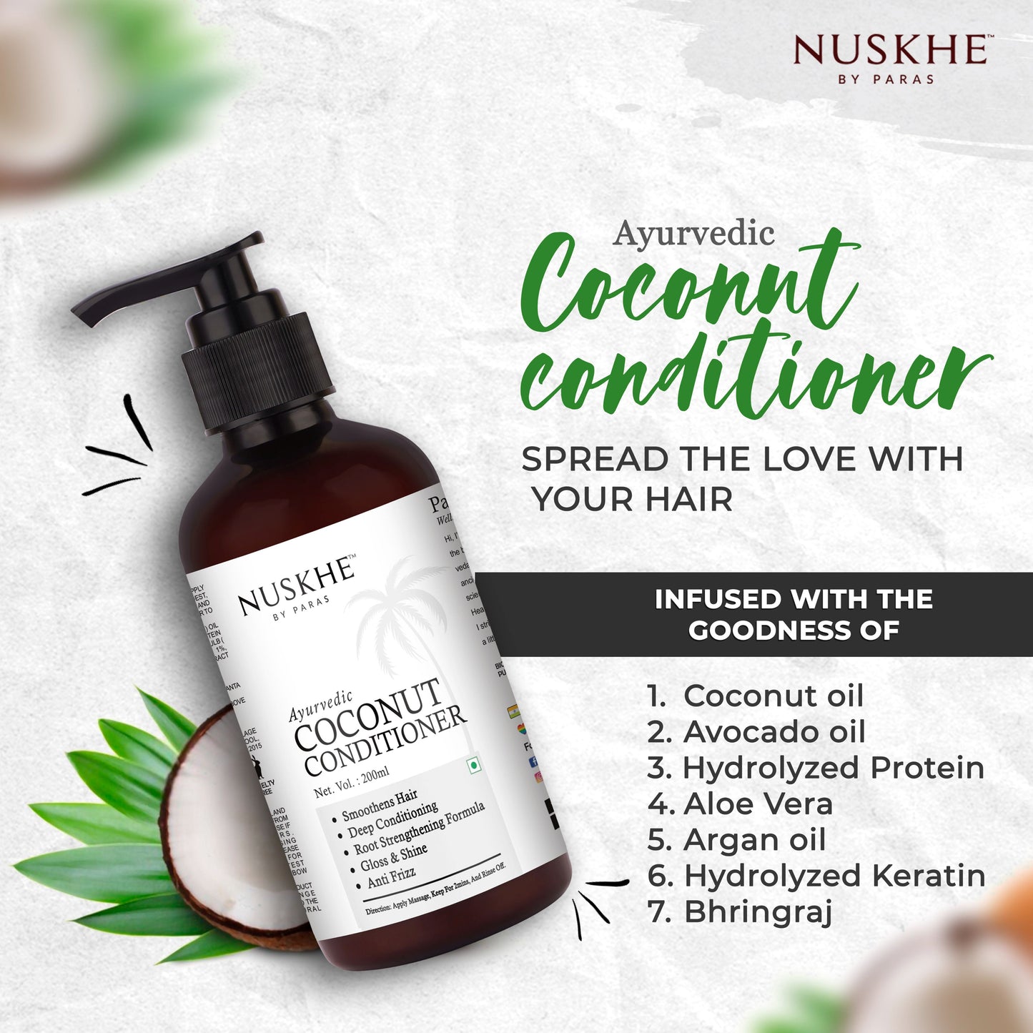 Nuskhe By Paras Ayurvedic Coconut Conditioner with Avocoda Oil for Smoothens Hair -200ml