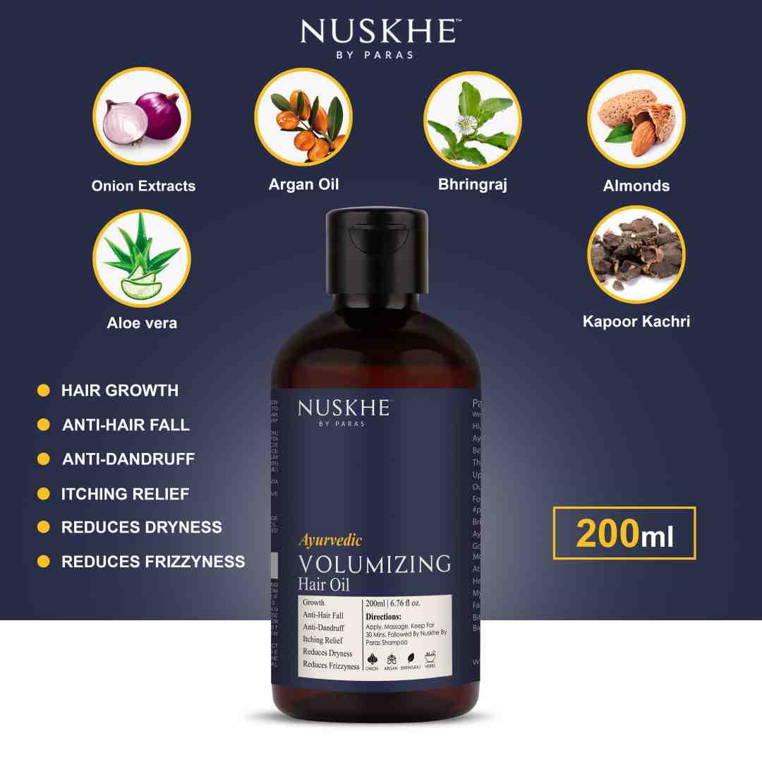 Nuskhe by Paras Ayurvedic Volumizing Hair Oil For Growth, Anti Hair Fall, Dryness, Dull Damaged Hair Repair & Anti Frizz ( 200 ml- Unisex)