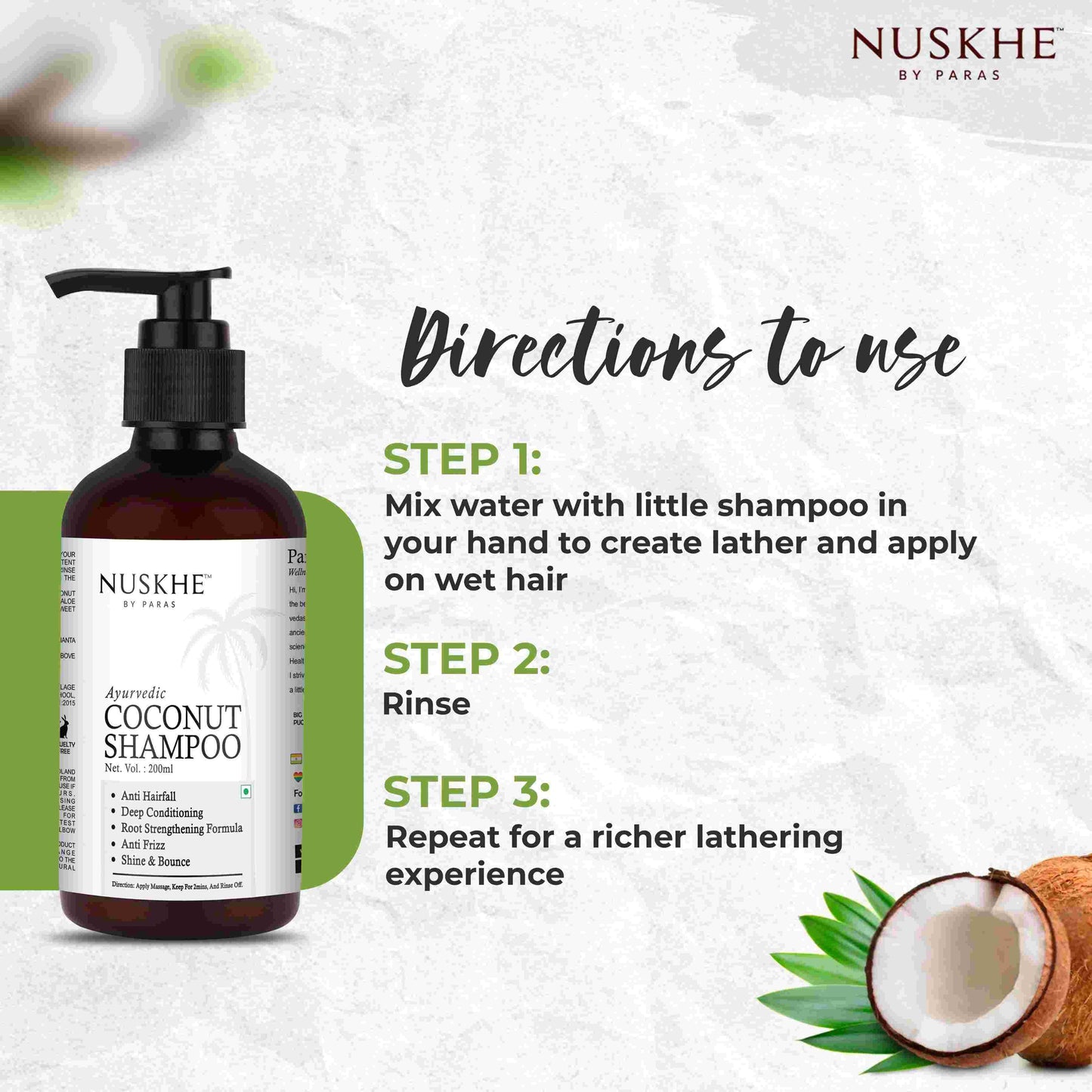 Nuskhe By Paras Deep Root Conditioning Combo - Coconut Shampoo & Coconut Conditioner - 200 ml Each