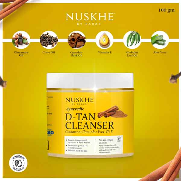 Nuskhe by Paras Ayurvedic D-Tan Cleanser for Tan Removal, Sun Damage Protection - 100 Gram