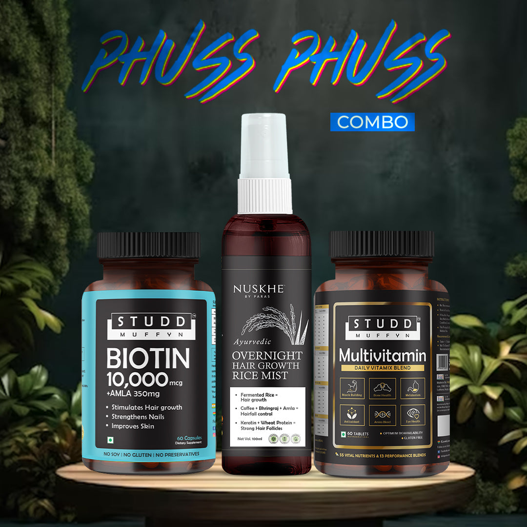 Phuss Phuss Combo - Internal & External Hair Growth (Biotin+Multivitamin+Hair Growth Rice Mist)