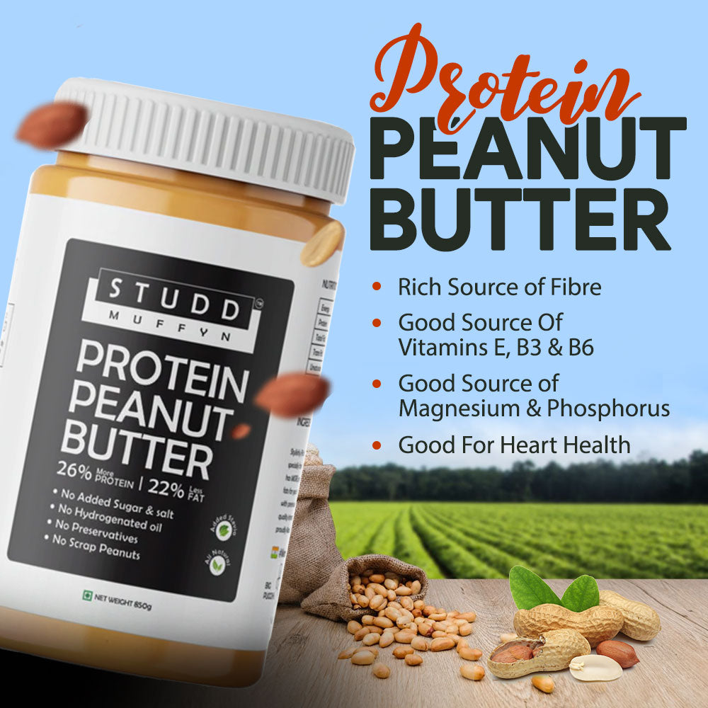 Studd Muffyn All Natural Creamy Protein Peanut Butter-800gm |38% Protein|26% More Protein| 22% Less Fat| High Protein-Low Fat | Unsweetened