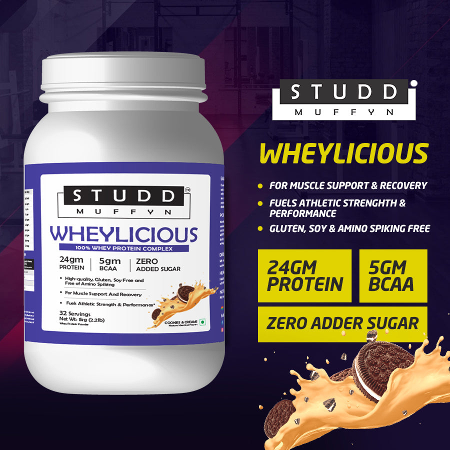Studd Muffyn Wheylicious ,Concentrate Protein ( Cookies & Cream -1KG / 2 KG )
