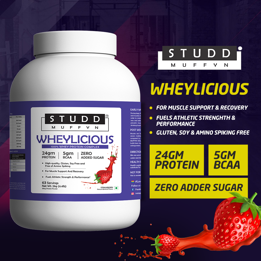 Studd Muffyn Wheylicious ,Concentrate Protein ( Strawberry -1KG / 2 KG )