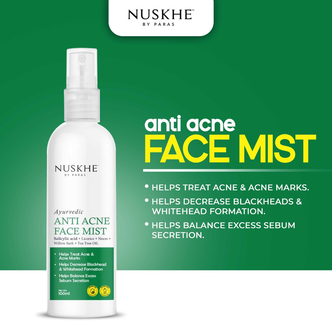 Nuskhe By Paras Anti Acne Face Mist For Reducing Acne - 100 ml