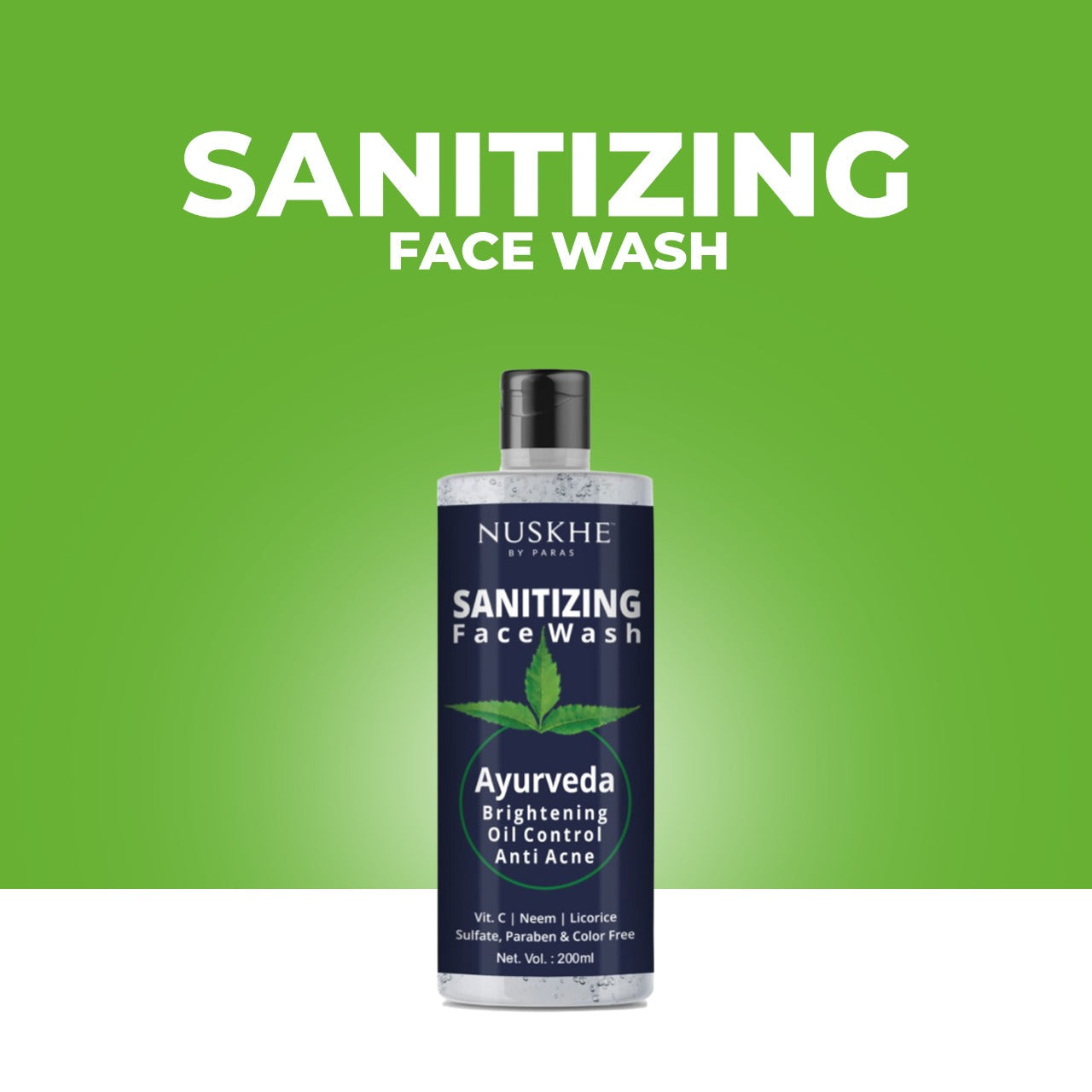 Nuskhe by Paras Sanitizing Face Wash For Brightening - 200 ml | Lighten Scars | Pimple-Free Skin |
