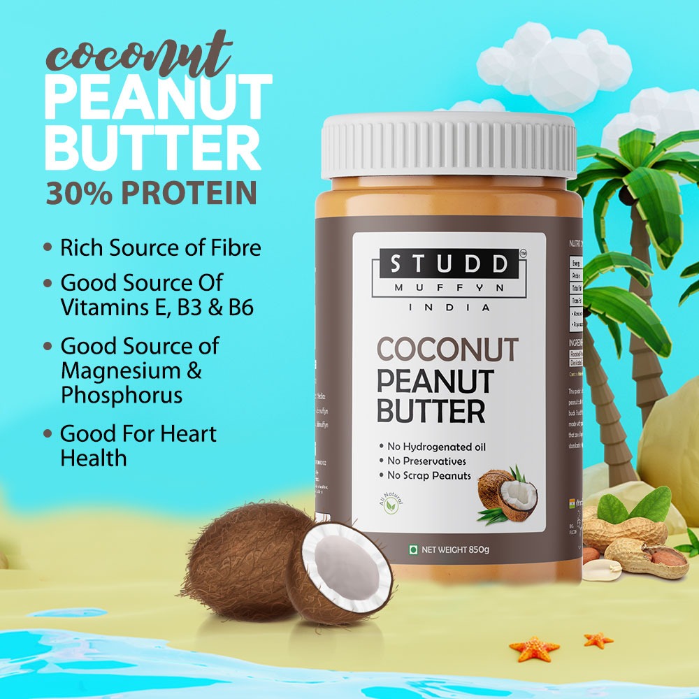 Studd Muffyn All Natural Coconut Peanut Butter-850 gm | 25% Protein | Pure honey | Gluten Free| Cholesterol Free