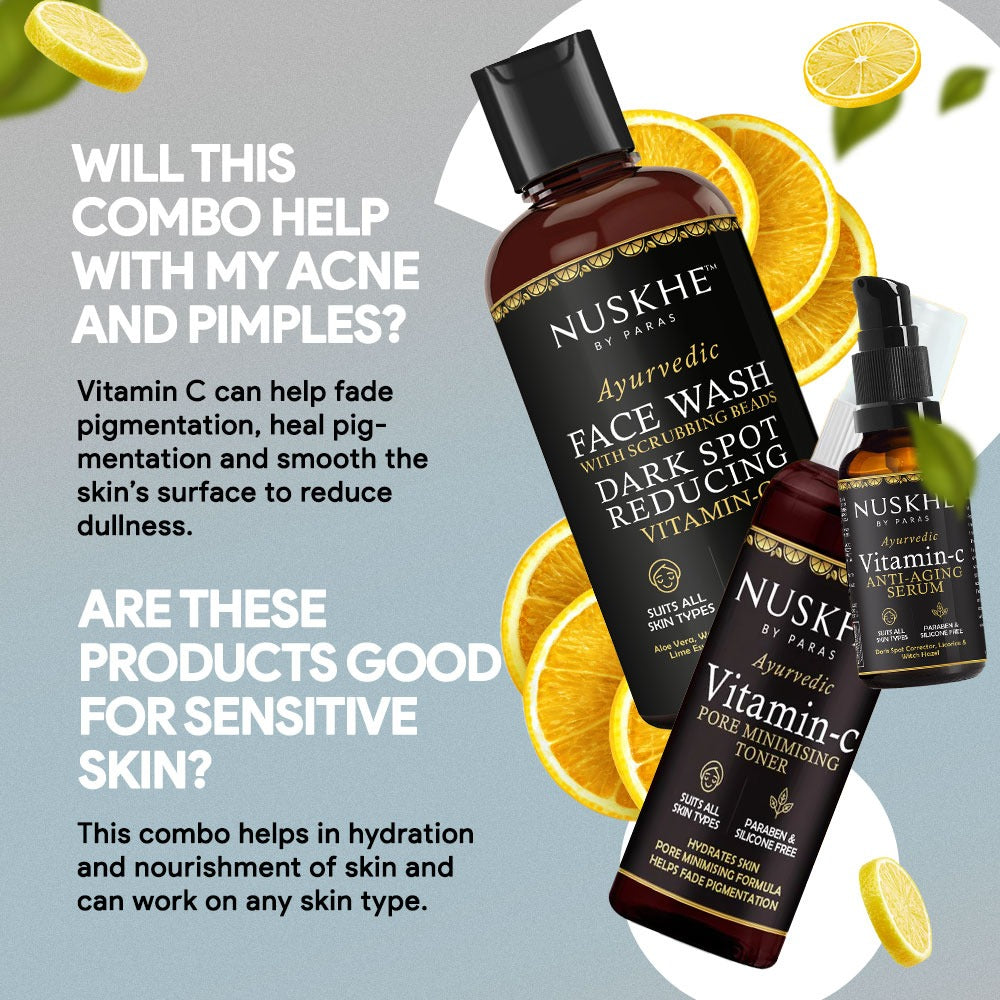 Nuskhe By Paras Pure Vitamin C Combo (Face Wash + Toner + Anti-aging Serum) ✽ For Men & Women