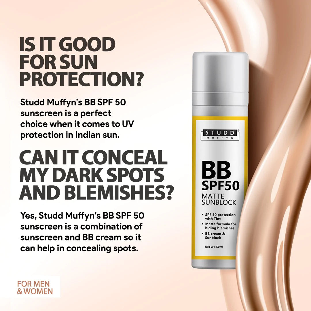 Studd Muffyn BB SPF 50 sunscreen For Shiny Look