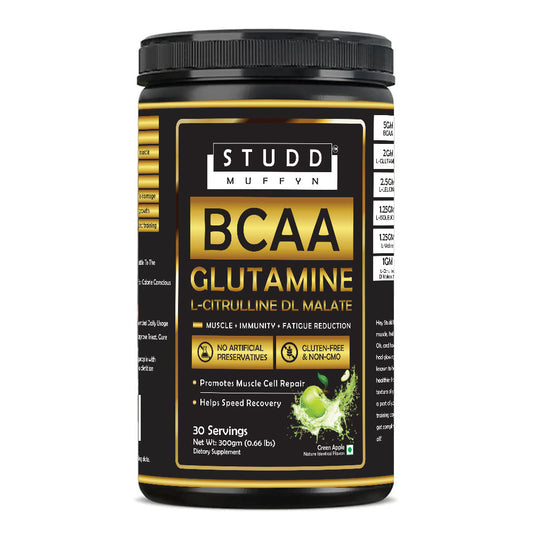 Studd Muffyn BCAA Glutamine ( Green Apple ) for Muscle, immunity, Fatigue Reduction (300 gram)