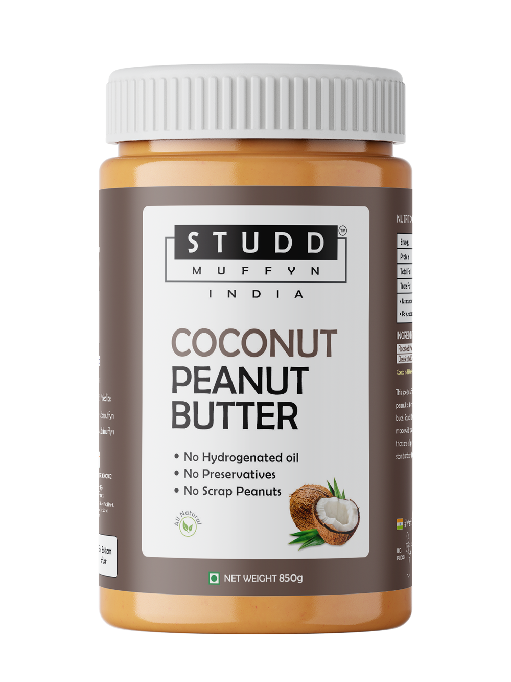 Studd Muffyn All Natural Coconut Peanut Butter-850 gm | 25% Protein | Pure honey | Gluten Free| Cholesterol Free